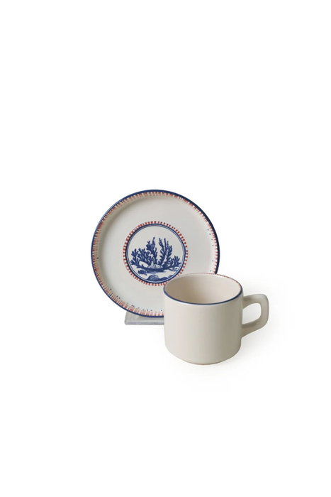 Hermia Juego de Tazas de Té y Platillos Blanco y Azul Marino (12 Piezas)